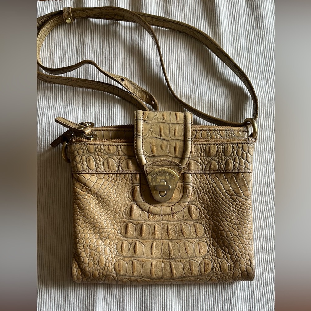 Brahmin Tan Crossbody Bag with Crocodile Texture